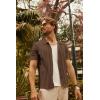 imagePJ PAUL JONES Mens Knit Shirts Short Sleeve Button Down Polo Shirt Fashion Hollow Out Texture Casual Summer Beach ShirtCoffee