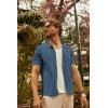 imagePJ PAUL JONES Mens Knit Shirts Short Sleeve Button Down Polo Shirt Fashion Hollow Out Texture Casual Summer Beach ShirtIndigo Blue