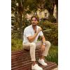imagePJ PAUL JONES Mens Knit Shirts Short Sleeve Button Down Polo Shirt Fashion Hollow Out Texture Casual Summer Beach ShirtIvory White