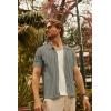 imagePJ PAUL JONES Mens Knit Shirts Short Sleeve Button Down Polo Shirt Fashion Hollow Out Texture Casual Summer Beach ShirtKhaki Green