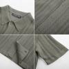 imagePJ PAUL JONES Mens Knit Shirts Short Sleeve Button Down Polo Shirt Fashion Hollow Out Texture Casual Summer Beach ShirtKhaki Green