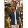 imagePJ PAUL JONES Mens Knit Shirts Short Sleeve Button Down Polo Shirt Fashion Hollow Out Texture Casual Summer Beach ShirtNavy Blue