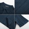 imagePJ PAUL JONES Mens Knit Shirts Short Sleeve Button Down Polo Shirt Fashion Hollow Out Texture Casual Summer Beach ShirtNavy Blue