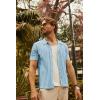 imagePJ PAUL JONES Mens Knit Shirts Short Sleeve Button Down Polo Shirt Fashion Hollow Out Texture Casual Summer Beach ShirtSky Blue