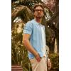 imagePJ PAUL JONES Mens Knit Shirts Short Sleeve Button Down Polo Shirt Fashion Hollow Out Texture Casual Summer Beach ShirtSky Blue