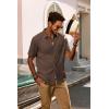 imagePJ PAUL JONES Mens Short Sleeve Button Down Shirts Summer Beach Shirts Untuckit Cotton Shirt with PocketBrown