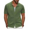 imagePJ PAUL JONES Mens Knit Shirts Short Sleeve Button Down Polo Shirt Fashion Hollow Out Texture Casual Summer Beach ShirtArmy Green