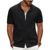imagePJ PAUL JONES Mens Knit Shirts Short Sleeve Button Down Polo Shirt Fashion Hollow Out Texture Casual Summer Beach ShirtBlack