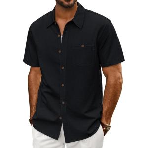 imagePJ PAUL JONES Mens Short Sleeve Button Down Shirts Summer Beach Shirts Untuckit Cotton Shirt with PocketBlack