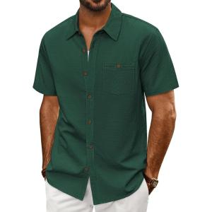 imagePJ PAUL JONES Mens Short Sleeve Button Down Shirts Summer Beach Shirts Untuckit Cotton Shirt with PocketGreen