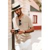 imagePJ PAUL JONES Mens Knit Polo Shirts Casual Short Sleeve Shirt Summer Button Down ShirtsApricot