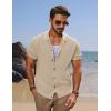 imagePJ PAUL JONES Mens Knit Shirts Short Sleeve Button Down Shirt Vintage Polo Shirt Casual Summer Beach ShirtsApricot
