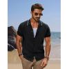 imagePJ PAUL JONES Mens Knit Shirts Short Sleeve Button Down Shirt Vintage Polo Shirt Casual Summer Beach ShirtsBlack