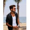 imagePJ PAUL JONES Mens Knit Shirts Short Sleeve Button Down Shirt Vintage Polo Shirt Casual Summer Beach ShirtsBlack