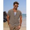 imagePJ PAUL JONES Mens Knit Shirts Short Sleeve Button Down Shirt Vintage Polo Shirt Casual Summer Beach ShirtsCamel