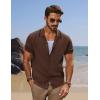 imagePJ PAUL JONES Mens Knit Shirts Short Sleeve Button Down Shirt Vintage Polo Shirt Casual Summer Beach ShirtsCoffee