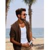imagePJ PAUL JONES Mens Knit Shirts Short Sleeve Button Down Shirt Vintage Polo Shirt Casual Summer Beach ShirtsCoffee