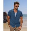 imagePJ PAUL JONES Mens Knit Shirts Short Sleeve Button Down Shirt Vintage Polo Shirt Casual Summer Beach ShirtsIndigo