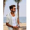 imagePJ PAUL JONES Mens Knit Shirts Short Sleeve Button Down Shirt Vintage Polo Shirt Casual Summer Beach ShirtsIvory White