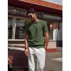 imagePJ PAUL JONES Mens Polo Shirt Short Sleeve Textured Knit Button Shirts Raglan Sleeve Casual Golf ShirtArmy Green