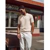 imagePJ PAUL JONES Mens Polo Shirt Short Sleeve Textured Knit Button Shirts Raglan Sleeve Casual Golf ShirtBeige