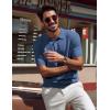 imagePJ PAUL JONES Mens Polo Shirt Short Sleeve Textured Knit Button Shirts Raglan Sleeve Casual Golf ShirtDark Blue