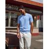 imagePJ PAUL JONES Mens Polo Shirt Short Sleeve Textured Knit Button Shirts Raglan Sleeve Casual Golf ShirtLight Blue