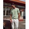 imagePJ PAUL JONES Mens Polo Shirt Short Sleeve Textured Knit Button Shirts Raglan Sleeve Casual Golf ShirtLight Green