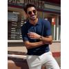 imagePJ PAUL JONES Mens Polo Shirt Short Sleeve Textured Knit Button Shirts Raglan Sleeve Casual Golf ShirtNavy Blue