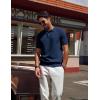 imagePJ PAUL JONES Mens Polo Shirt Short Sleeve Textured Knit Button Shirts Raglan Sleeve Casual Golf ShirtNavy Blue