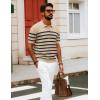 imagePJ PAUL JONES Mens Polo Shirt V Neck Striped Shirt Short Sleeve Casual ShirtsApricot