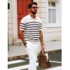imagePJ PAUL JONES Mens Polo Shirt V Neck Striped Shirt Short Sleeve Casual ShirtsWhite