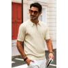 imagePJ PAUL JONES Mens Polo Shirts Short Sleeve Quarter Zip Shirt Casual Ribbed Knit Polo ShirtsApricot