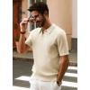 imagePJ PAUL JONES Mens Polo Shirts Short Sleeve Quarter Zip Shirt Casual Ribbed Knit Polo ShirtsApricot