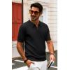 imagePJ PAUL JONES Mens Polo Shirts Short Sleeve Quarter Zip Shirt Casual Ribbed Knit Polo ShirtsBlack