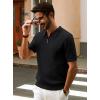 imagePJ PAUL JONES Mens Polo Shirts Short Sleeve Quarter Zip Shirt Casual Ribbed Knit Polo ShirtsBlack