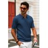 imagePJ PAUL JONES Mens Polo Shirts Short Sleeve Quarter Zip Shirt Casual Ribbed Knit Polo ShirtsNavy Blue
