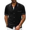 imagePJ PAUL JONES Mens Knit Polo Shirts Casual Short Sleeve Shirt Summer Button Down ShirtsBlack