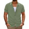 imagePJ PAUL JONES Mens Knit Shirts Short Sleeve Button Down Shirt Vintage Polo Shirt Casual Summer Beach ShirtsLight Green