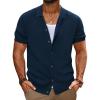 imagePJ PAUL JONES Mens Knit Shirts Short Sleeve Button Down Shirt Vintage Polo Shirt Casual Summer Beach ShirtsNavy