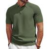 imagePJ PAUL JONES Mens Polo Shirt Short Sleeve Textured Knit Button Shirts Raglan Sleeve Casual Golf ShirtArmy Green