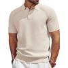 imagePJ PAUL JONES Mens Polo Shirt Short Sleeve Textured Knit Button Shirts Raglan Sleeve Casual Golf ShirtBeige