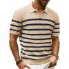 imagePJ PAUL JONES Mens Polo Shirt V Neck Striped Shirt Short Sleeve Casual ShirtsApricot