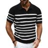 imagePJ PAUL JONES Mens Polo Shirt V Neck Striped Shirt Short Sleeve Casual ShirtsBlack