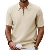 imagePJ PAUL JONES Mens Polo Shirts Short Sleeve Quarter Zip Shirt Casual Ribbed Knit Polo ShirtsApricot
