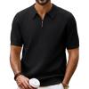 imagePJ PAUL JONES Mens Polo Shirts Short Sleeve Quarter Zip Shirt Casual Ribbed Knit Polo ShirtsBlack