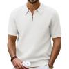 imagePJ PAUL JONES Mens Polo Shirts Short Sleeve Quarter Zip Shirt Casual Ribbed Knit Polo ShirtsWhite