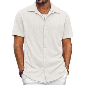 imagePJ PAUL JONES Mens Button Down Shirts Casual Short Sleeve Shirts Summer Knit Textured ShirtApricot