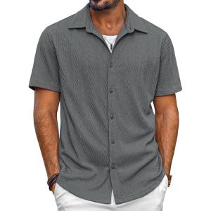imagePJ PAUL JONES Mens Button Down Shirts Casual Short Sleeve Shirts Summer Knit Textured ShirtLight Gray