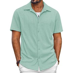 imagePJ PAUL JONES Mens Button Down Shirts Casual Short Sleeve Shirts Summer Knit Textured ShirtLight Green